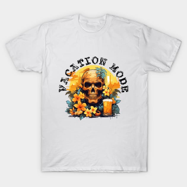 Skull and Drink - Vacation Mode (Black Lettering) T-Shirt by VelvetRoom